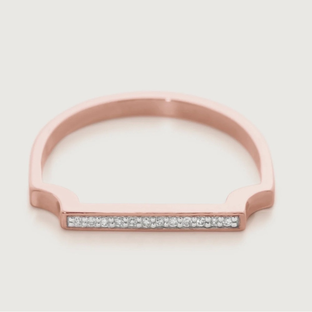 Monica Vinader Signature Ring 18k  Rose Gold Vermeil Pave 5.5